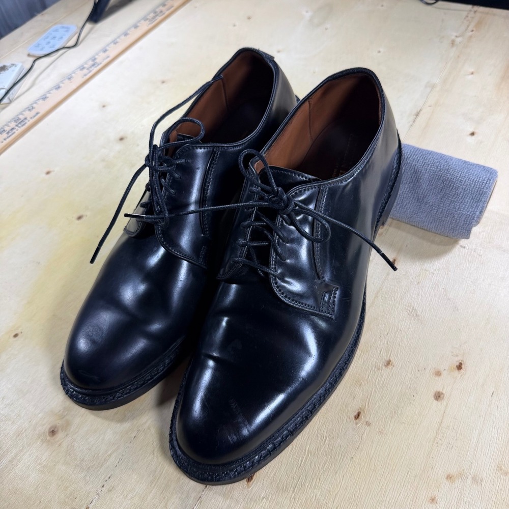 Allen Edmonds Leeds Black Shell Cordovan Plain Toe Blucher Shoes 12 C 9501